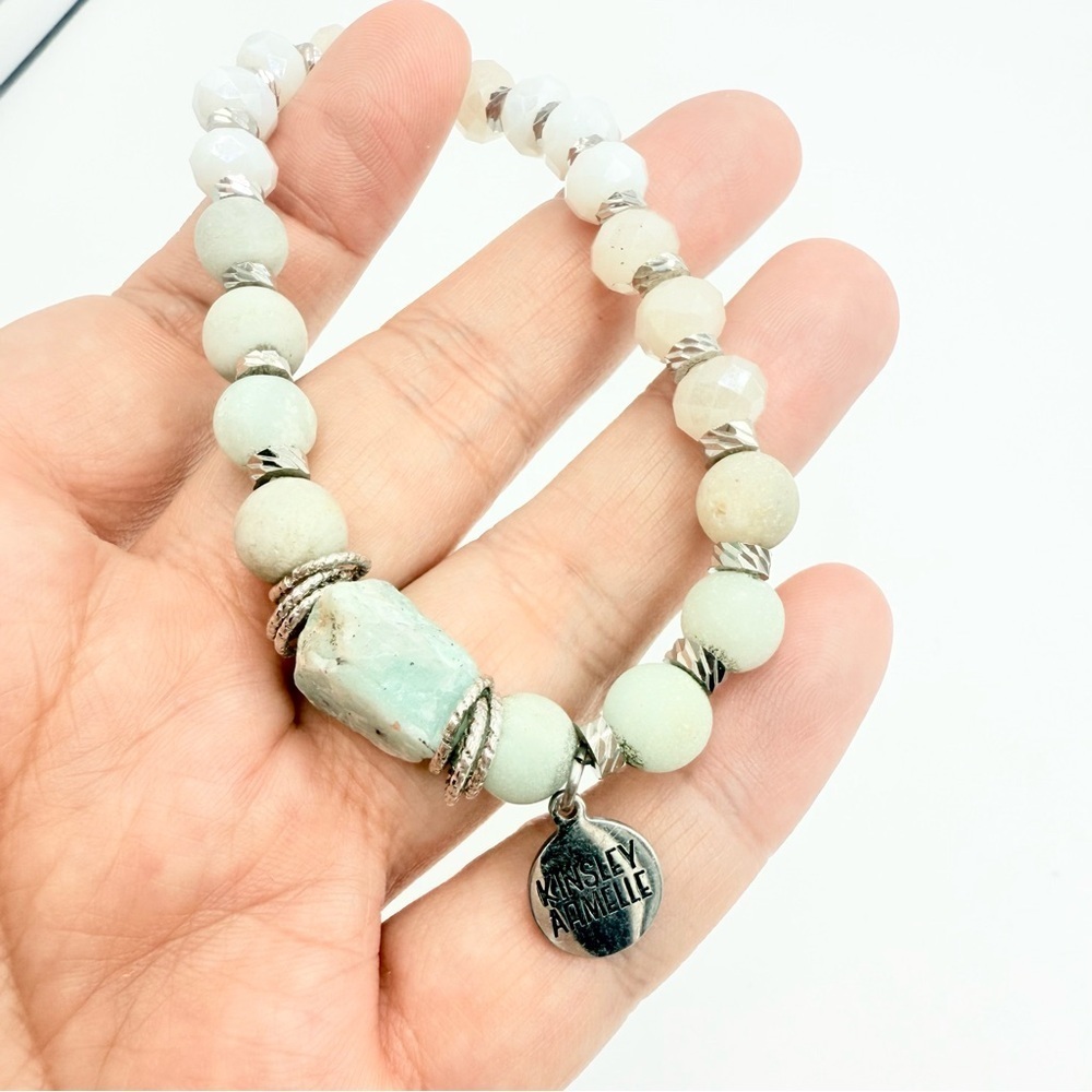 Kinsley Armelle Natural Amazonite Elegant Beaded Bracelet with Silver Accents